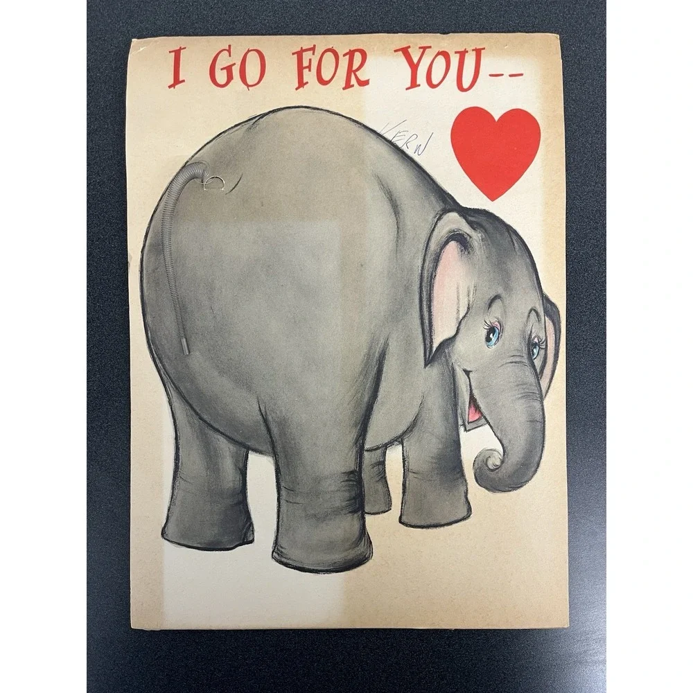Vintage Hallmark Pop Up Oversized Valentine Card Elephant Spring Tail Giant